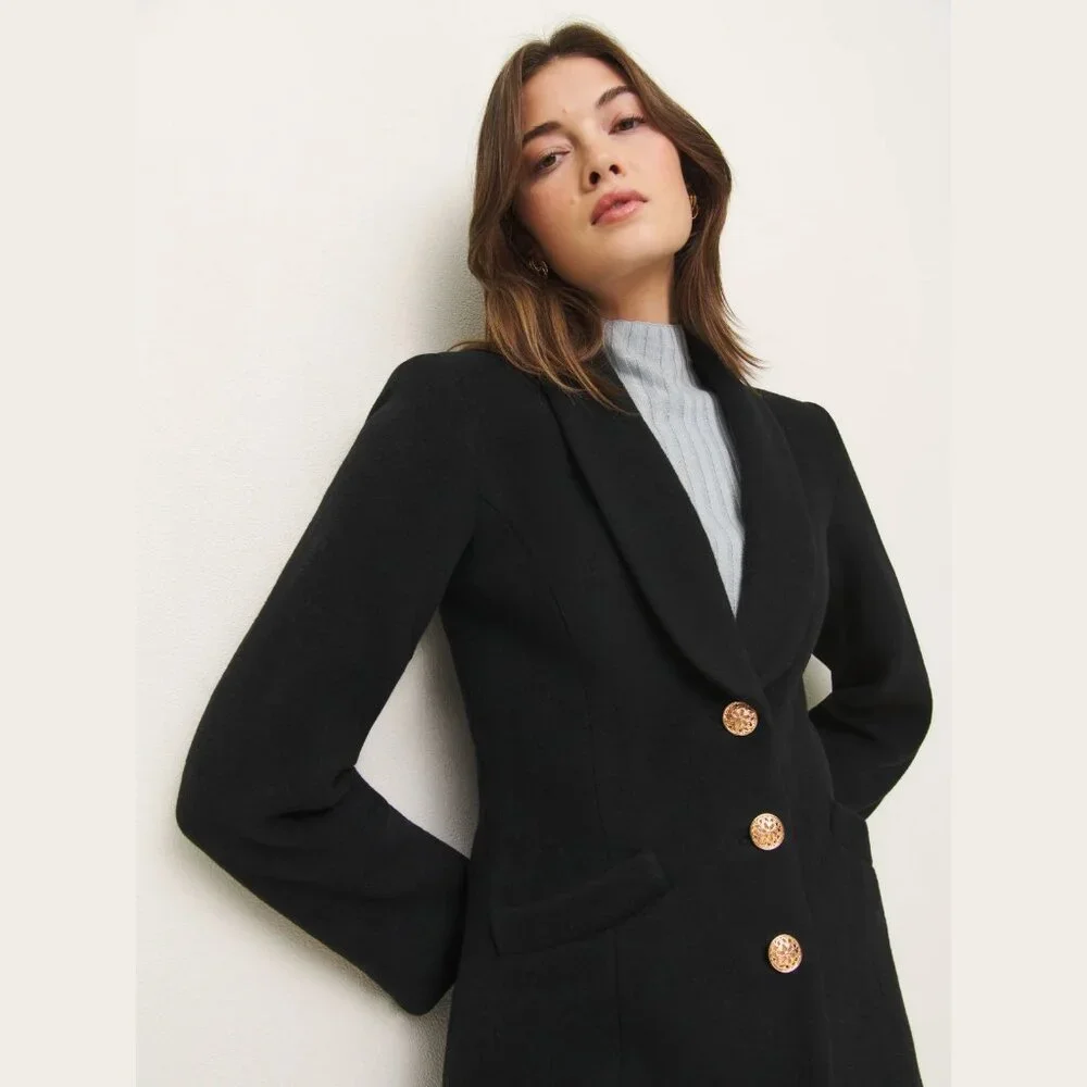 NWOT Reformation Eden Nipped Waist Coat in Black Wool Blend Golden Button - Picture 6 of 6